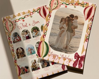 Plantilla de tarjeta navideña con foto original, tarjeta retro colorida de felices fiestas, tarjeta familiar editable en Canva (digital).