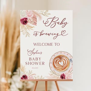 A Baby is Brewing Baby Shower Welcome Sign, Editable Coffee Themed Baby Shower Welcome Poster, Gender Neutral Coffee Poster