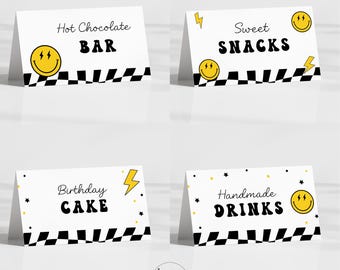 One Happy Dude Birthday Place Card Smiley Face Birthday Food Tent One Cool Dude Food Label Editable Template