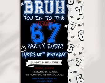 Bruh 6～7歳の男の子向け誕生日招待状、ネオンライトのティーン誕生日パーティー招待状、6～7歳の男の子向けパーティーテーマ、Bruh You In?