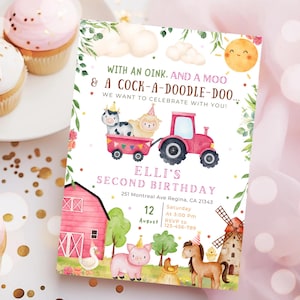 Ranch Birthday Party Pink Barn Girl Farm Invitation Pink Farm Birthday Editable Kids Invite Barnyard Birthday Farm Animals Invite