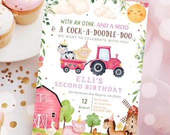 Ranch Birthday Party Pink Barn Girl Farm Invitation Pink Farm Birthday Editable Kids Invite Barnyard Birthday Farm Animals Invite