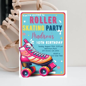 Rollschuh-Einladung zum Geburtstag 70er Jahre Rollschuh-Einladung Bunt