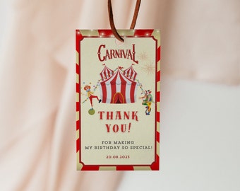 Circus Theme Party Thank You Tag Carnival Favor Tag Circus Favor Tag