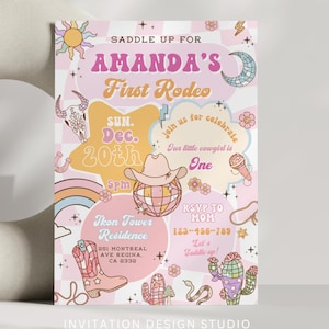 My First Rodeo Birthday Invitation Wild West Birthday Girl Invitation Editable Disco Cowgirl Party Invite