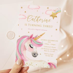 Unicorn Birthday Invitation Editable Rainbow Unicorn Birthday Invitation Pastel Rainbow Party Unicorn Invitation