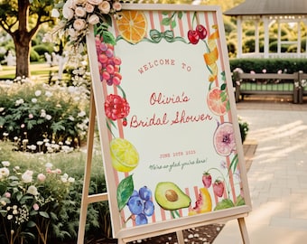 Fresh Off The Market Bridal Shower Welcome Sign, Hand Drawn Farmers Market Theme Sign, Coquette Colorful Bridal Shower Sign Template