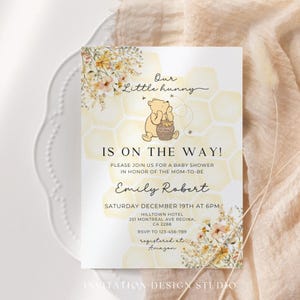 A Little Hunny Is On The Way Baby Shower Evite Classic Winnie the Pooh Baby Shower Invitation Little Hunny Invitation