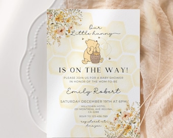 A Little Hunny Is On The Way Baby Shower Evite Classic Winnie the Pooh Baby Shower Invitation Little Hunny Invitation
