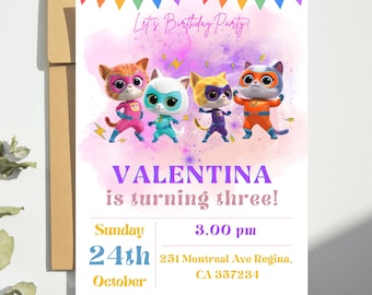 Editable Super Kitty Birthday Invitation - SuperKitties Party Invite SuperKitties Invite SuperKitties Party Theme