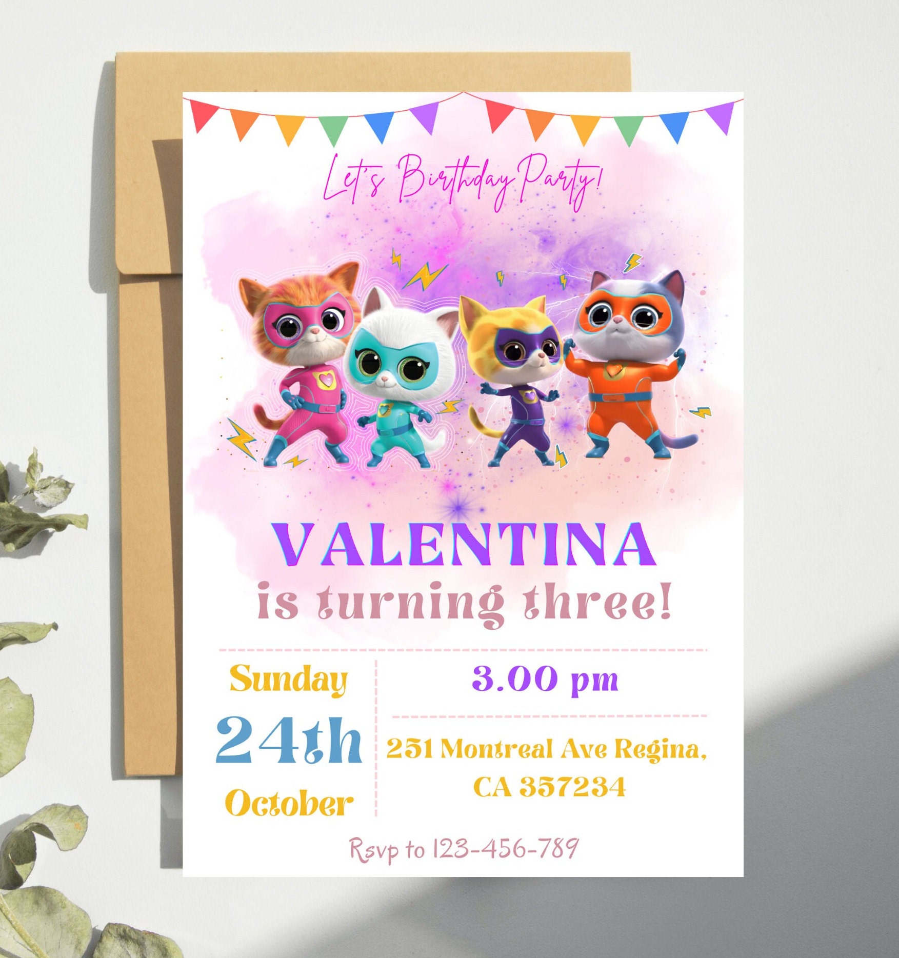 Invitación de cumpleaños editable de SuperKitties - Invitación para fiesta  de SuperKitties Invitación de SuperKitties Tema de fiesta de SuperKitties -  Etsy México, image size:1753x1868