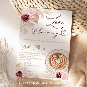 Love is Brewing Bridal Shower Invitation, Coffee Themed Bridal Shower Invite, Editable Coffee Lovers Party Invite