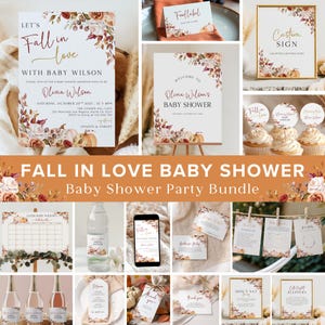 Falling in Love Baby Shower Bundle, Floral Fall Pumpkin Baby Shower Invitation Bundle, Little Pumpkin Baby Shower Decorations