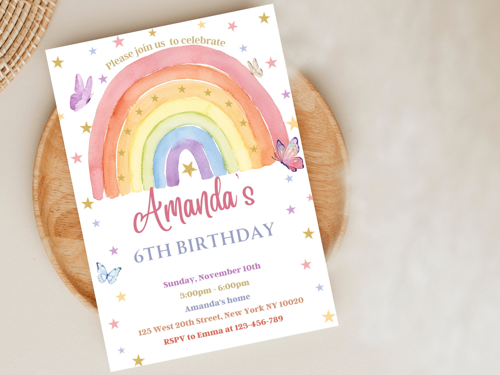 Rainbow Birthday Invitation Boho Rainbow Birthday Invitation Etsy