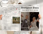 Wedding Newspaper Template with Photo, Printable Wedding Infographic, Newlywed Times, Editable Newspaper Wedding Program