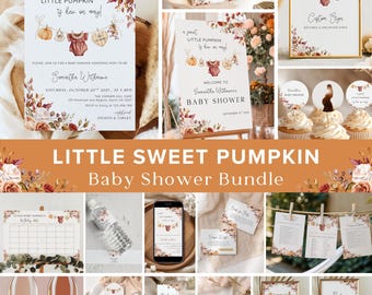 Little Pumpkin Baby Shower Bundle, Fall Pumpkin Baby Shower Invitation Set, Baby Clothes Invite Package, Pumpkin Girl Laundry Template