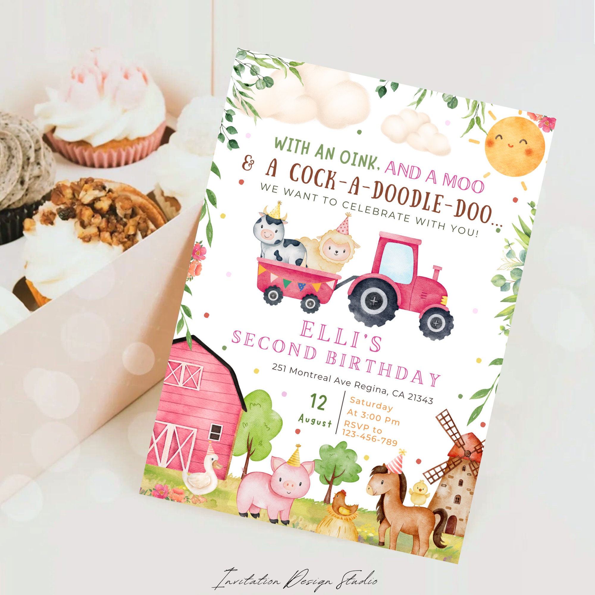 Ranch Birthday Party Pink Barn Girl Farm Invitation Pink Farm Birthday ...