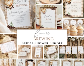 Coffee Themed Bridal Shower Bundle, Love is Brewing Bridal Games Bundle, Editable Coffee Bridal Shower Decorations