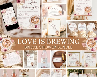 Love is Brewing Bridal Shower Bundle, Personalized Coffee Themed Bridal Shower Package, Digital Coffee Bridal Party