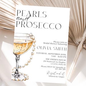 Pearls & Prosecco Bridal Shower Invitation Gold Pearls and Prosecco Bridal Shower Minimalistic Pearl Bridal Shower Invite