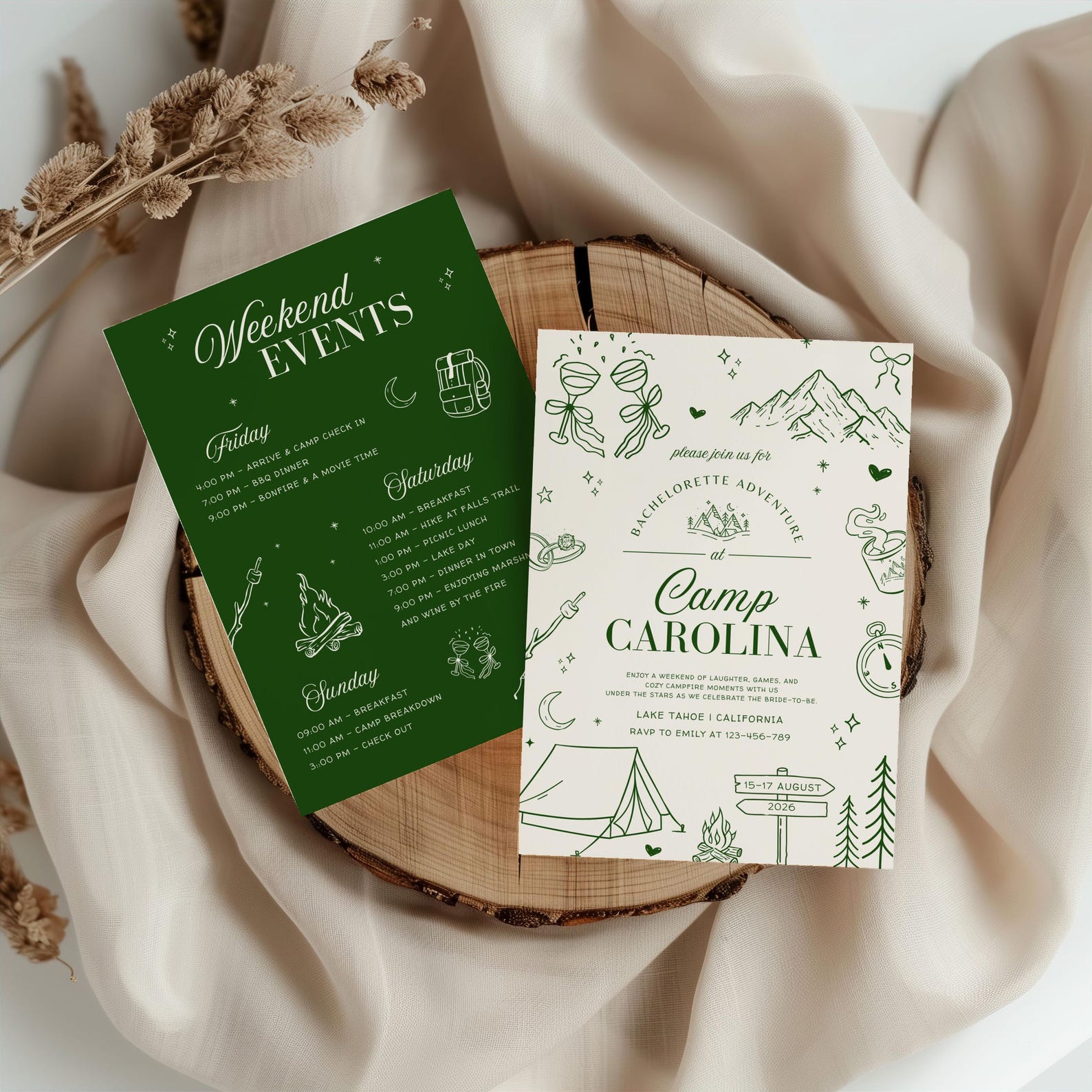 Camp Bachelorette Itinerary Template, Girls Trip Weekend Bachelorette