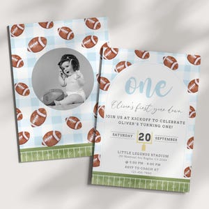 First Year Down Football Birthday Invitation with Photo (Digital Download)