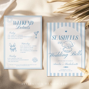 Seashells and Wedding Bells Bachelorette Itinerary Template, Coastal Girls Trip Itinerary, Last Toast On The Coast Beach Bach Party