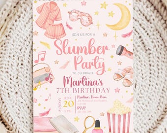 Slumber Party Invitation Pajama Party Cute Invite Pink Girl Spa Party Invitation Girl Slumber Party Invitation