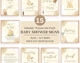 Editable Winnie the Pooh Baby Shower Signs A Little Hunny Is On the Way Baby Shower Signs Classic Winnie the Pooh Party Decorations