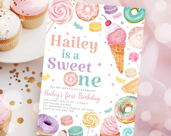 Sweet Celebration First Birthday Invitation Blush Pink Sweet One Invite Celebration Time Candyland Invitation