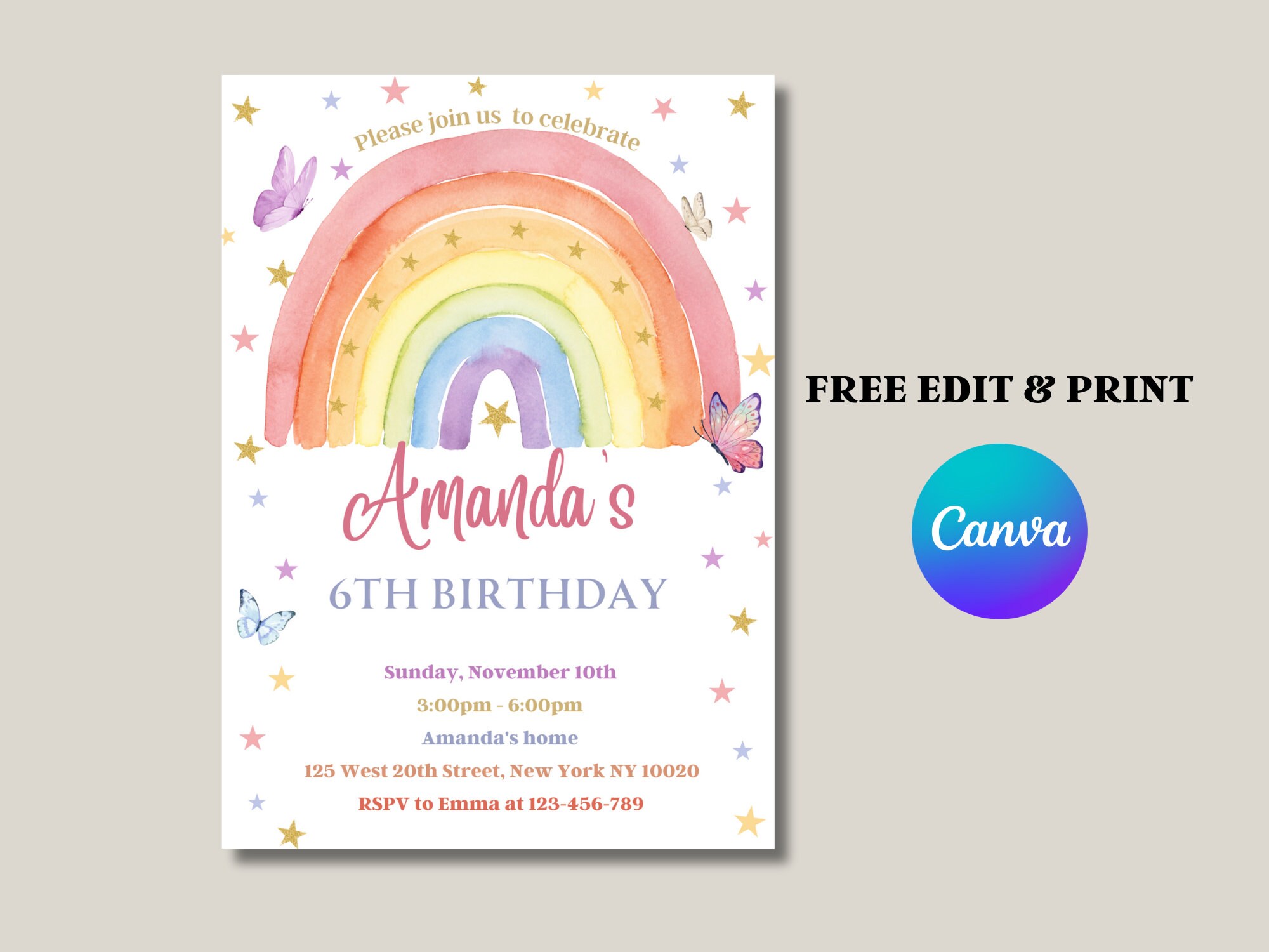 Rainbow Birthday Invitation Boho Rainbow Birthday Invitation Etsy