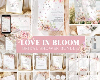 Love in Bloom Bridal Shower Invitation Bundle, Wildflower Wedding Bridal Shower Invite, Spring Floral Bridal Shower Games