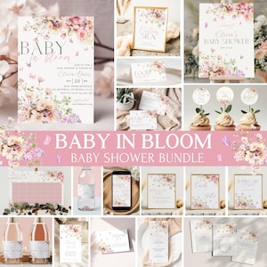 Baby in Bloom Baby Shower Invitation Bundle, Wildflower and Butterfly Baby Shower Bundle, Floral Baby Shower Decorations