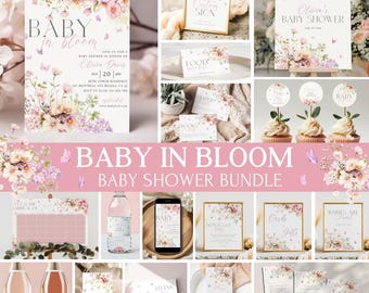 Baby in bloei: babyshowerbundel met wilde bloemen en vlinder, babyshowerbundel met bloemen en bloemen