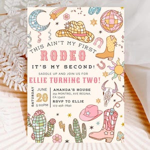 Il mio secondo invito di compleanno da rodeo Invito di compleanno da rodeo da cowgirl del selvaggio West Invito di compleanno da rodeo per il secondo compleanno da rodeo