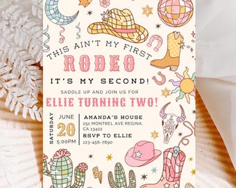My Second Rodeo Birthday Invitation Wild West Cowgirl Rodeo Birthday Invitation 2nd Rodeo Birthday Invitation
