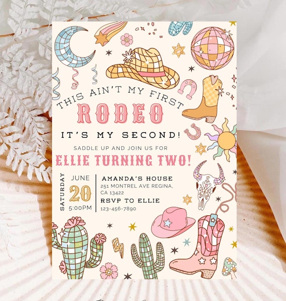 My Second Rodeo Birthday Invitation Wild West Cowgirl Rodeo Birthday Invitation 2nd Rodeo Birthday Invitation