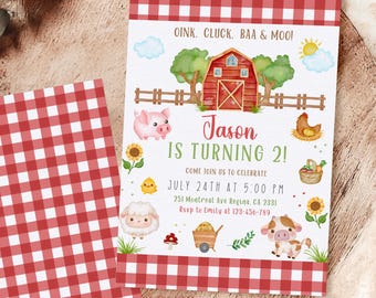 Editable Farm Birthday Invitation Boy Farm Party Invitation Farm Animals Invite Red Farm Animals Birthday Invitation