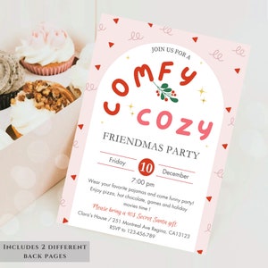 Bequeme und gemütliche Weihnachtseinladung Gemütliche gemütliche Friendsmas-Party-Einladung Rosa bequeme gemütliche Feiertags-Einladung