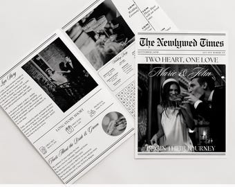 Wedding Newspaper Template, Customizable Newspaper Wedding Template, Newlywed Times, Editable Newspaper Wedding Program