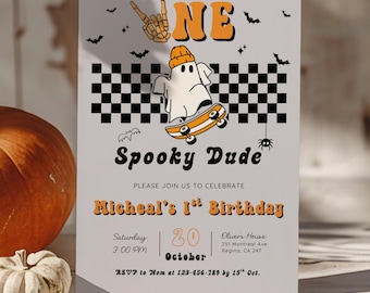 Invitación de cumpleaños de un tipo espeluznante, invitación digital para el primer cumpleaños de Halloween, invitación para una fiesta de cumpleaños espeluznante