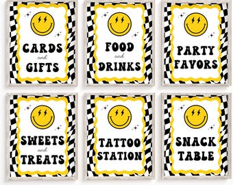 Signo de cumpleaños de un tipo feliz Signo de cumpleaños de cara sonriente Signos de fiesta de un tipo feliz Imprimibles 1er cumpleaños Signos de niño