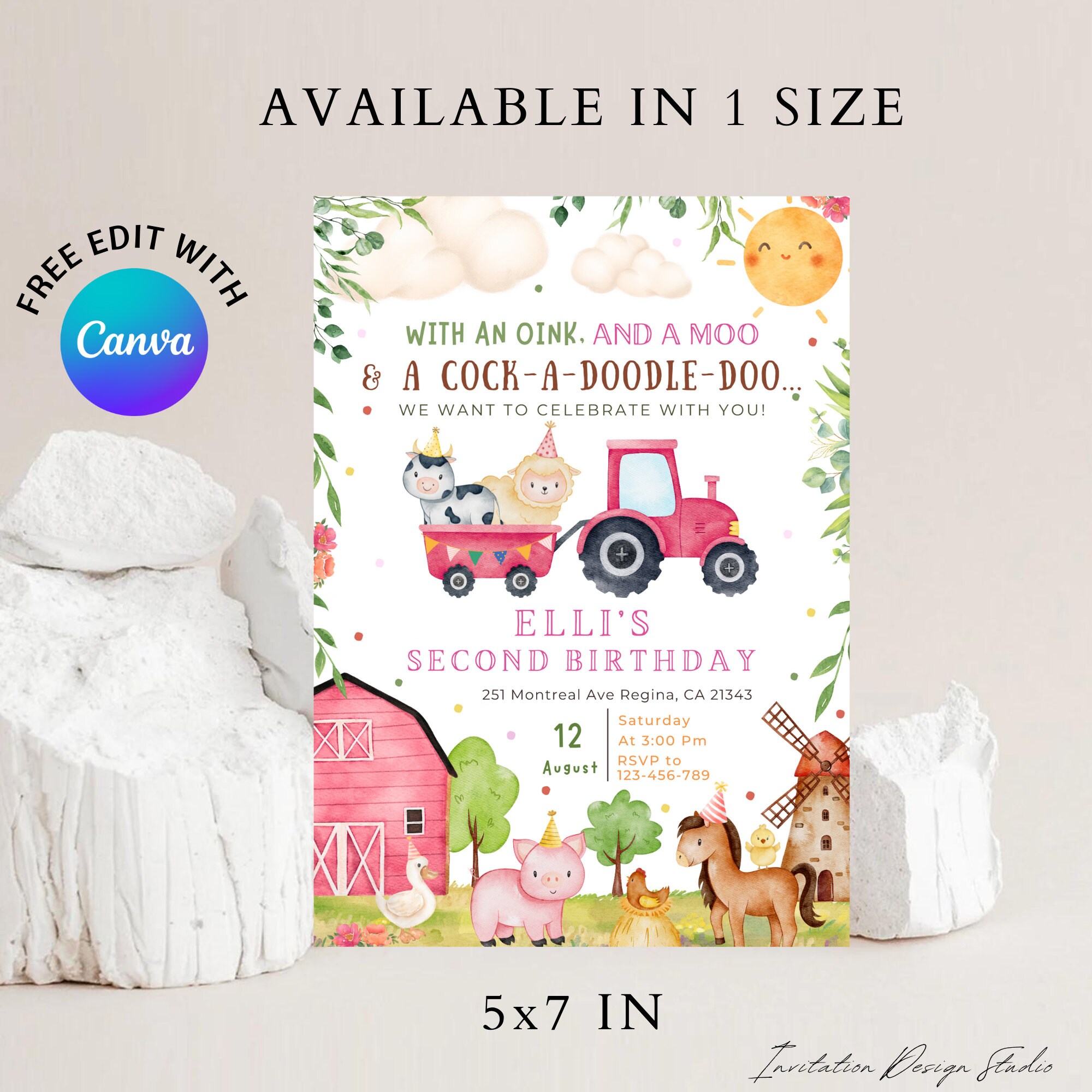 Ranch Birthday Party Pink Barn Girl Farm Invitation Pink Farm Birthday ...