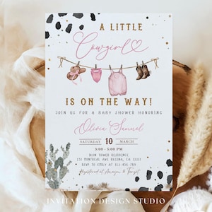 Cowgirl Baby Shower Invitation, Western Girl Baby Clothes Baby Shower Invite, Pink Rodeo Baby Shower Invitation