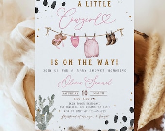 Cowgirl Baby Shower Invitation, Western Girl Baby Clothes Baby Shower Invite, Pink Rodeo Baby Shower Invitation