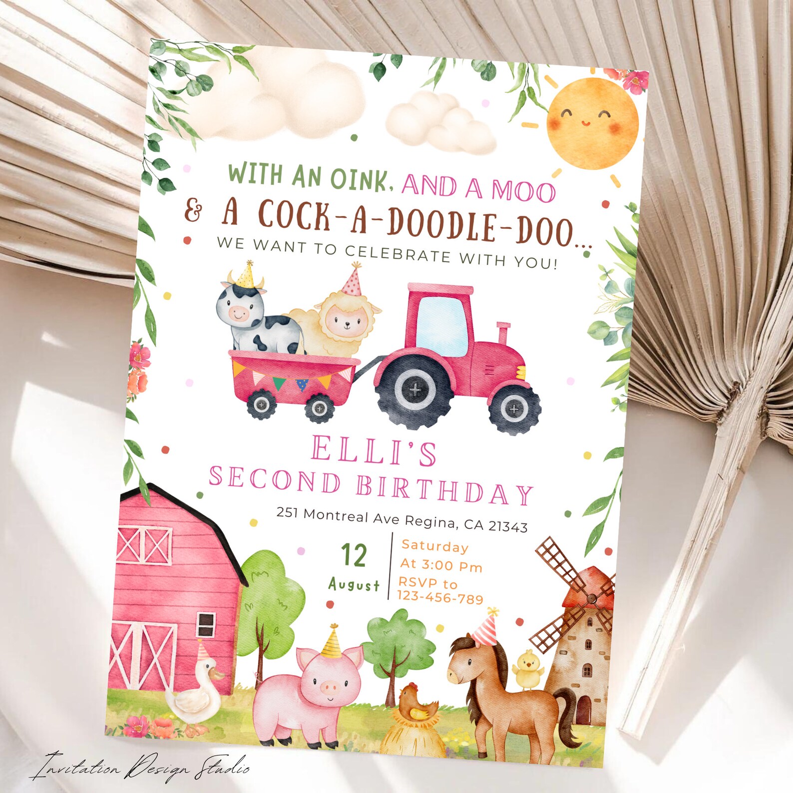 Ranch Birthday Party Pink Barn Girl Farm Invitation Pink Farm Birthday ...