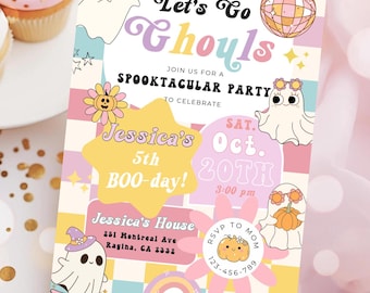 Invitación maravillosa de Halloween Let's Go Ghouls Invitación espeluznante retro de Halloween Invitación espeluznante de cumpleaños de Halloween