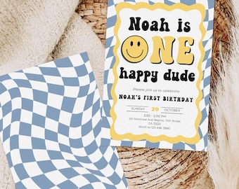 One Happy Dude Invitation Blue Happy Dude Birthday Invitation One Cool Dude Invitation