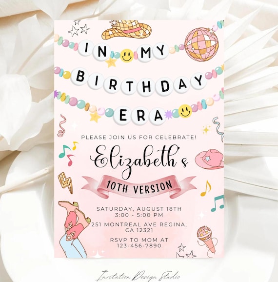 In My Birthday Era Invitation Friendship Bracelet Invitation Disco Ball Cute Invite Editable Template