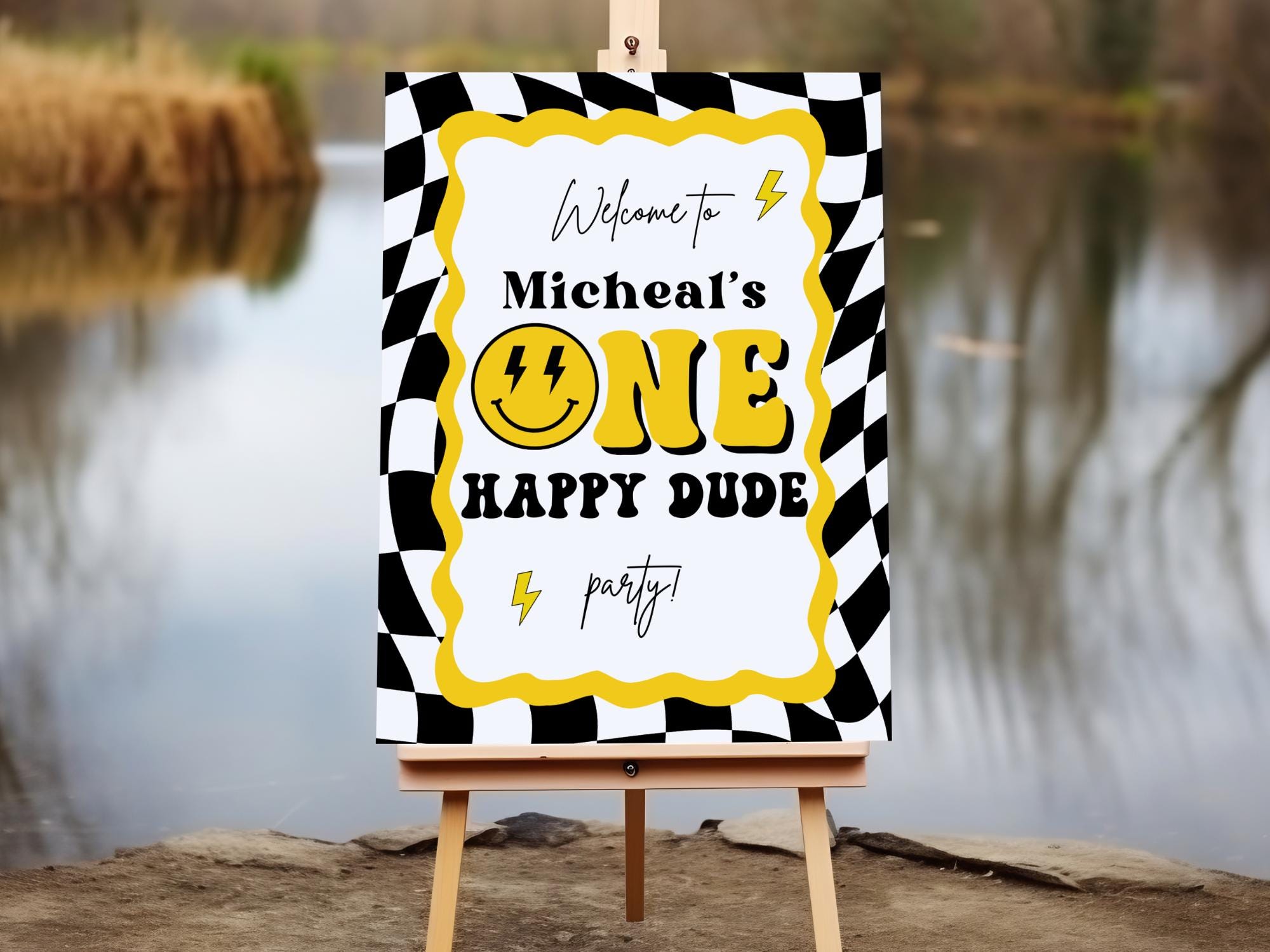 One Happy Dude Welcome Sign Lightning Bolt Smile Welcome Sign Smiley ...